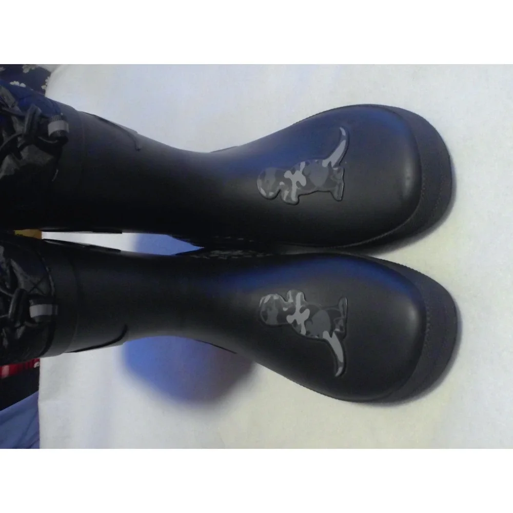 London Fog Boys Black Dinosaur Rain Boots Camo Print Waterproof Spikes Size‎ 4